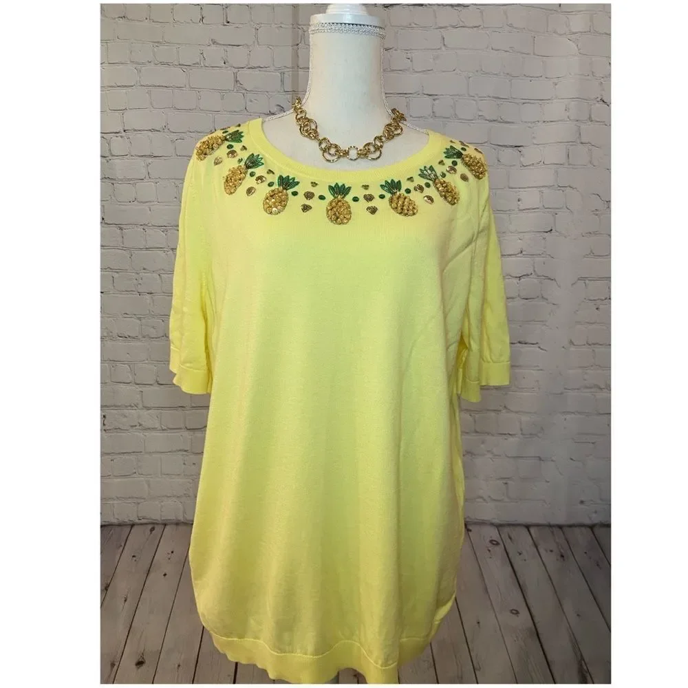 {Talbots} Yellow pineapple sequins blouse - Picture 1 of 3